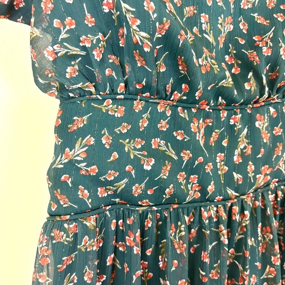 Altar'd State Green Floral Square Neck Prairie Peasant Fit N Flare Dress (L) - Picture 10 of 16